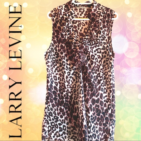 Sleeveless Leopard Ruffled Vneck w/Mandarin Collar - Picture 9 of 13